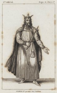 V Century, Reign of Clovis I, Clovis I, första kristna kungen (gravyr) av French School