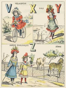V X Y Z: velociped, yole, zoologisk trädgård, zebra av French School