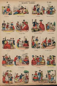 Olika ämnen (färgad gravyr) av French School