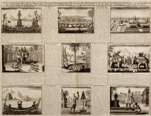 Olika vyer av Siam och Ayutthaya, från Du Royaume de Siam av Simon de la Loubere, publicerad 1688 av French School