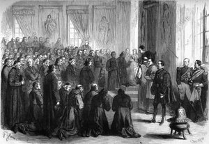 Vatikankonciliet I (1869-1870): Påven Pius IX (1792-1878) tog emot i allmän audiens den franska kyrkligheten som följde eveques av French School