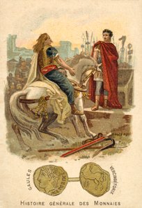 Vercingetorix underkastar sig Julius Caesar, 52 f.Kr. (kromolit) av French School