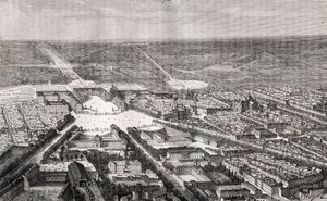 Versailles med sitt slott på 1800-talet - gravyr i "La France illustree: geografi, historia, statistisk administration" av V.A. Malt-brunt. 1884 av French School
