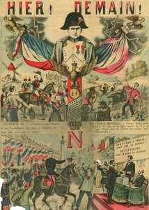 Victor Napoleon (1862-1926) i spetsen för bonapartisternas anhängare, den siste arvtagaren till Napoleon I som tvingades gå i exil efter en lag som antogs av den tredje republiken 1886. Gravyr, i "Le Figaro, supplement", den 30/03/1889, Paris. av French School