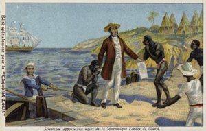 Victor Schoelcher förmedlar nyheter om sin frihet till slavarna på Martinique, c1848 av French School