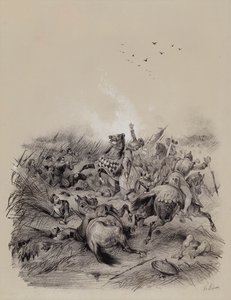 Schweizarnas seger över österrikarna under hertig Leopold I i slaget vid Morgarten av French School