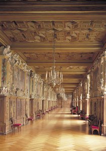 Se längs med Francis I:s galleri, 1530-40 av French School