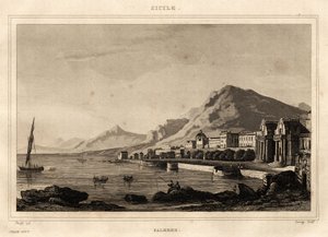 Vy över Palermo, Sicilien, gravyr av Storelli, i "" Pittoreska Italien", Amable Coste-redaktör av French School