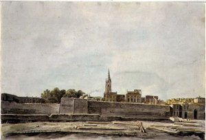 Utsikt över en stadsbild i södra Frankrike, ca 1800 (akvarell på papper) av French School