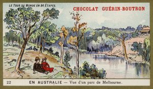 Utsikt över en park i Melbourne, Australien (chromolitho) av French School