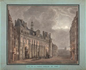 Utsikt över Maison Commune i Paris, mellan 1790-95 (wc på papper) av French School
