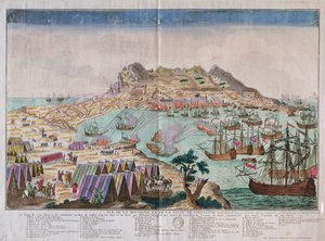 Utsikt över Gibraltars klippa och stad under belägringen 1779 av French School