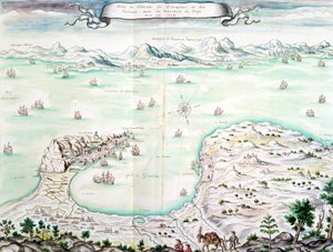 Utsikt över belägringen av Gibraltar 1704 (wc på papper) av French School