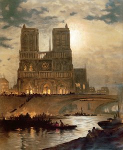 Vy över den västra fasaden av katedralen Notre-Dame, Paris, c.1840 av French School