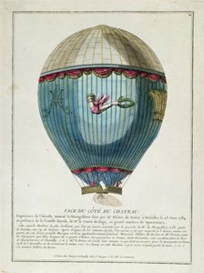Utsikt över ballongen som användes av Francois Pilatre de Rozier (1754-85) i Versailles den 23 juni 1784 av French School