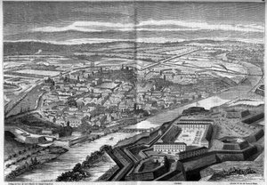 Utsikt över staden och citadellet i Alexandria i Italien av French School