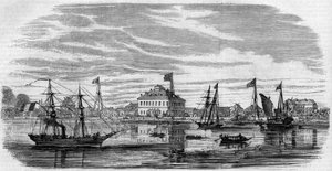 Utsikt över staden Shan Hai (Shanghai-Hai, Shanghai), Kina av French School