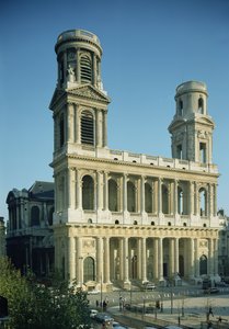 Utsikt över fasaden av kyrkan Saint-Sulpice, byggd mellan 1646-1780 av French School