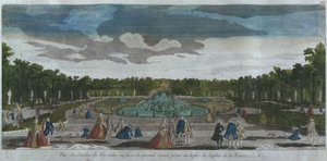 Utsikt över trädgården framför Canal Grande sett från Latonas fontän, Versailles, Frankrike av French School