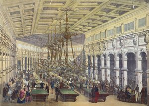 Vy över interiören av Grand Cafe Parisien, Paris, graverad av Thibault, 1855 av French School