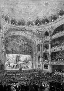 Utsikt över teatersalen Bellecour i Lyon, byggd av Jules Chatron (1831-1884) 1879. Gravyr i "" Le Monde Illustré"" nr 1176 den 11 oktober av French School