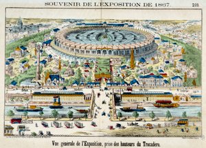 Vy över världsutställningen från Trocadero i Paris. Gravyr från 1867. Paris, karnevalsmuseum av French School