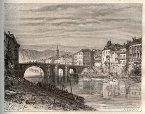 Villeneuve-sur-Lot (Villeneuve sur Lot) - departementet Lot-et-Garonne - gravyr i "La France illustree: geografi, historia, statistisk administration" av V.-A. Malt-brunt. 1884 av French School