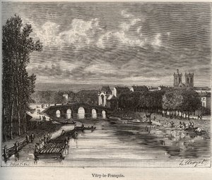 Vitry-le-Francois (Vitry le Francois) avdelning i Marne - gravyr i "La France illustree: geografi, historia, statistisk administration" av V.A. Malt-brunt. 1884 av French School