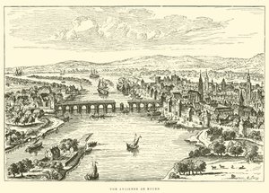 Gammal utsikt över Rouen (gravyr) av French School