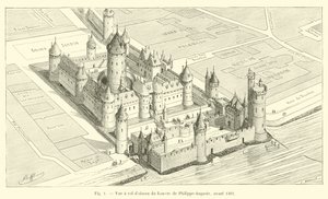 Fågelperspektiv av Louvren av Philippe-Auguste, före 1362 av French School
