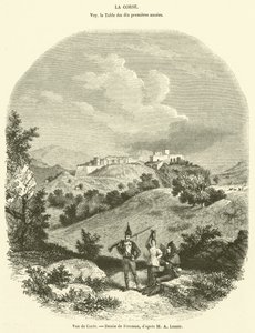 Vy över Corte (gravyr) av French School