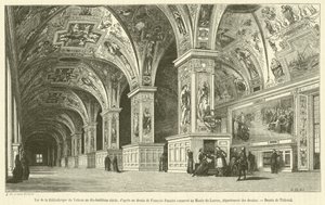 Utsikt över Vatikanens bibliotek på 1700-talet (gravyr) av French School