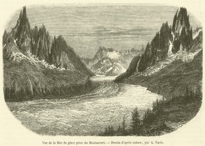 Utsikt över Mer de Glace tagen från Montanvert (gravyr) av French School