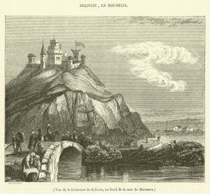 Vy över fästningen Sylivrie vid Marmarahavets strand (gravyr) av French School