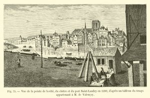 Utsikt över spetsen av staden, klostret och Saint-Landrys hamn 1590; från en tidtabell som tillhör M de Valencay av French School