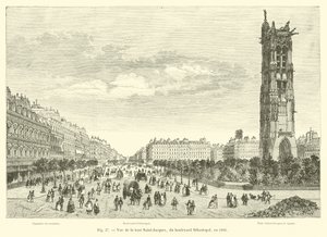 Utsikt över Tour Saint-Jacques, från Boulevard Sebastopol, 1866 av French School