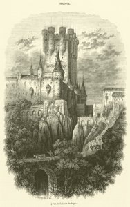 Utsikt över Alcázar i Segovia (gravyr) av French School