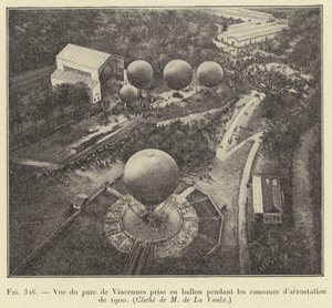 Utsikt över Parc de Vincennes från en ballong under ballongtävlingarna 1900 av French School