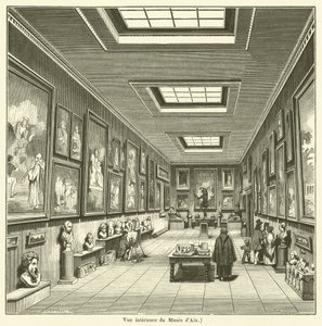 Interiörvy av Aix Museum (gravyr) av French School