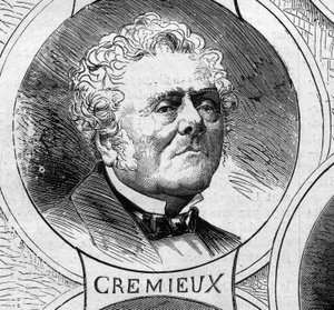 Kriget 1870 - Nationella försvarets regering: porträtt av Adolphe Cremieux (1796-1880), medlem av den provisoriska regeringen 1870. Gravyr i "" Le Monde Illustré"" nr 706 den 22 oktober av French School