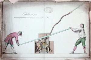 Vattenpump för släckning av bränder, mitten av 1700-talet (akvarell på papper) av French School