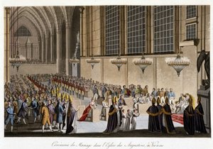 Vigselceremoni (Napoleon  Marie Louise av Habsburg) i Augustinerkyrkan i Wien, 2 april av French School