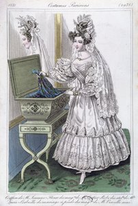 Bröllopsklänning, modetallrik från Costumes Parisiens, 1831 av French School