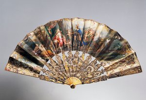 Bröllopshandfläkt som visar David som överlämnar sin krona i Batseba, revben i Ludvig XVI-stil av French School