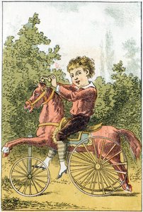 När vi spelar hästen säger vi U U U U U U U U DA DA - i "Alphabet des petits savants", sent 1800-tal (kromolitografi) av French School
