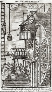 Vinsch för att få vatten från en gruva, illustration från De Re Metallica av Georg Bauer (1494-1566) känd som Agricola, 1561 av French School