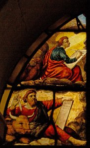 Fönster Charnier-2 som visar evangelisterna med värdens mirakel: St Luke och St John av French School