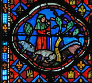 Window Ew-L som skildrar en scen från historien om den förlorade sonen: han tar hand om grisar och tänker av French School