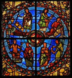Window Treasury-D som visar historien om St Stephens reliker av French School