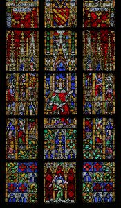 Fönster som visar kung Salomo tronande (målat glas) av French School